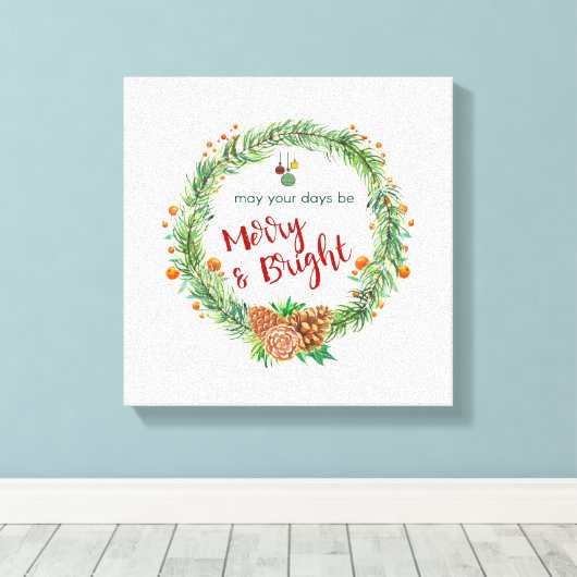 Vrolijk en helder kerstfeest canvas afdruk (Insitu (Houten vloer))