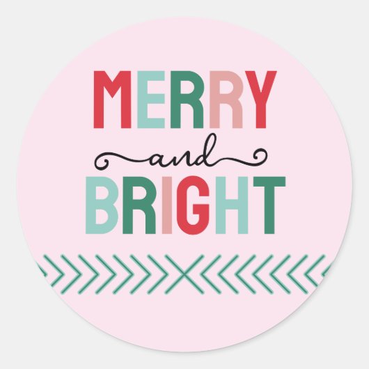 Vrolijk en helder kerstfeest ronde sticker (Voorkant)