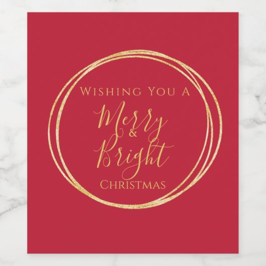 Vrolijk en helder kerstfeest rood goud wijn etiket (Enkel label)