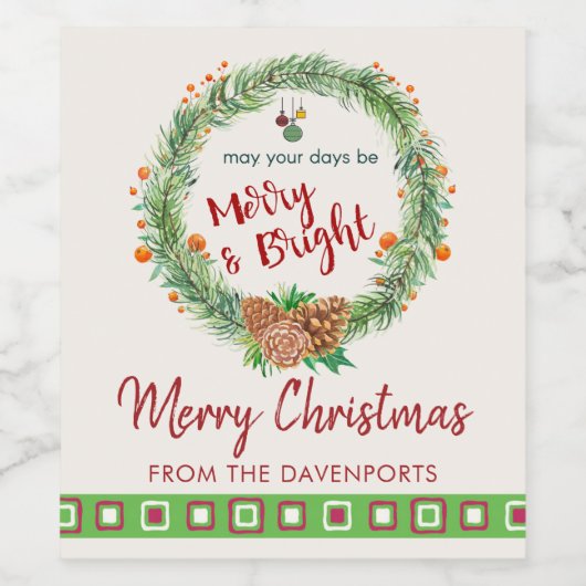 Vrolijk en helder kerstfeest wijn etiket (Enkel label)