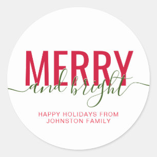 Vrolijk en helder kerstfeest wit ronde sticker