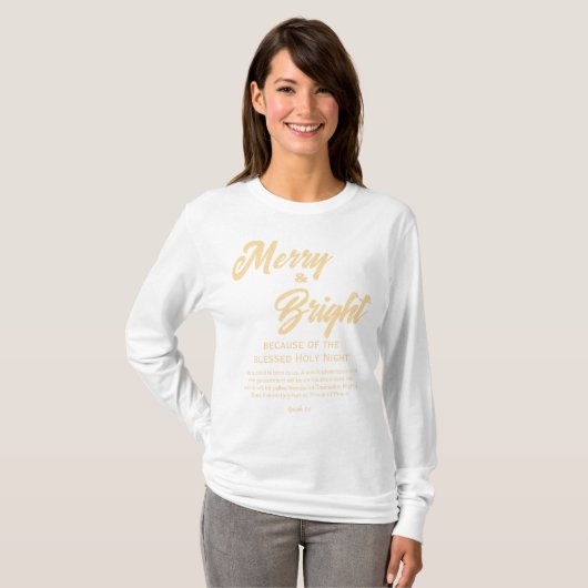 Vrolijk en helder kerstgoud Beige Script T-shirt (Voorkant volledig)