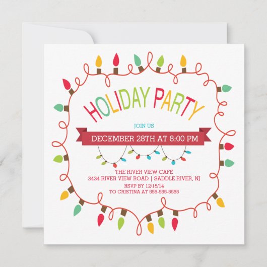 Vrolijk en helder kerstlicht vakantie uitnodiging (Voorkant)