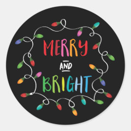 Vrolijk en helder kerstlicht (zwart) ronde sticker