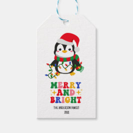 Vrolijk en helder kerstpinguïn cadeaulabel