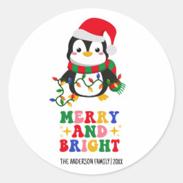 Vrolijk en helder kerstpinguïn ronde sticker