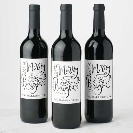 Vrolijk en helder kerstscript kalligrafie wijn etiket (Flessen)