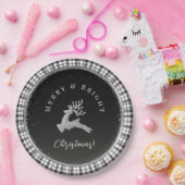 Vrolijk en helder kerststal zwart wit geruit papieren bordje (Feest)