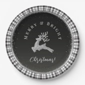 Vrolijk en helder kerststal zwart wit geruit papieren bordje (Voorkant)