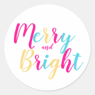 Vrolijk en helder kleurrijk script kerst ronde sticker