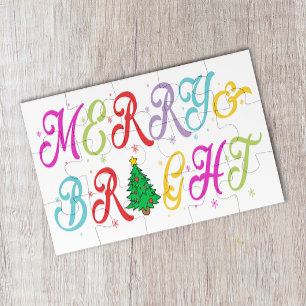 Vrolijk en helder kleurrijke kerstboom feestelijk legpuzzel