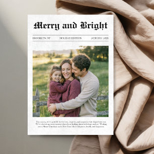 Vrolijk en helder krant Familie Foto Kerstmis Feestdagenkaart