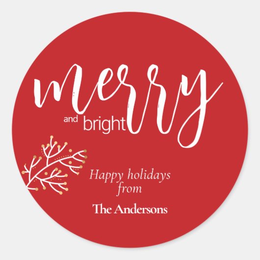 Vrolijk en helder | Modern kerstscript Ronde Sticker (Voorkant)