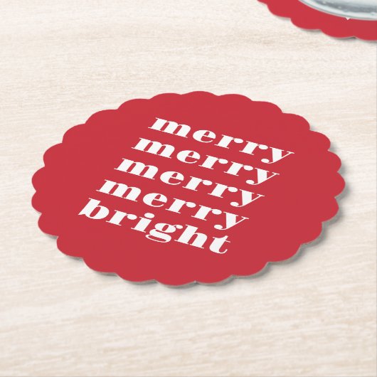 Vrolijk en helder Modern Minimaal Rood Kerstmis Kartonnen Onderzetters (Gekanteld)