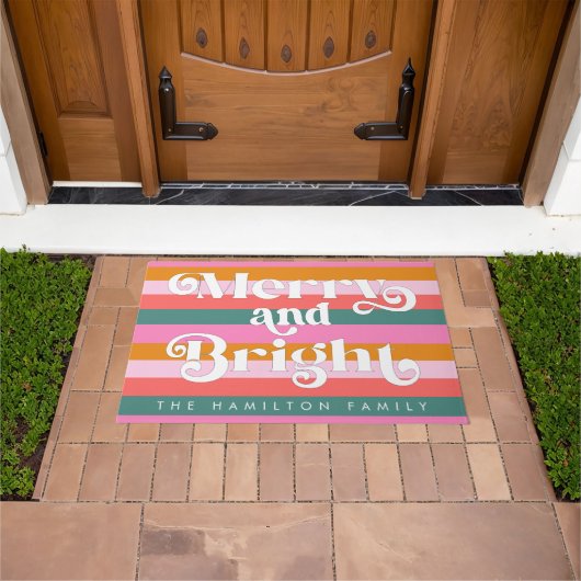 Vrolijk en helder Modern Stripe Kerstmis Custom Deurmat (Buiten)
