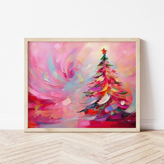 Vrolijk en helder moderne Abstracte kerstboom Poster