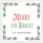 Vrolijk en helder moderne familienaam Kerstmis Vierkante Sticker (Voorkant)