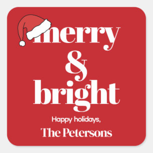 Vrolijk en helder   Moderne grillige rode kerst Vierkante Sticker