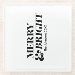 Vrolijk en helder moderne kersttypografie glazen onderzetter