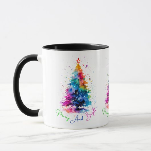 Vrolijk en helder neon kerstboom wit mok (Links)