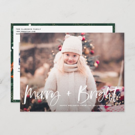 Vrolijk en helder penseel belettering foto kerst feestdagenkaart (Voorkant / Achterkant)