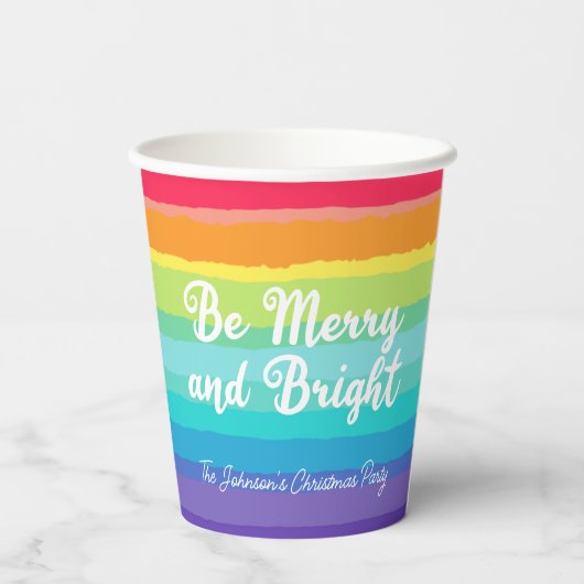 Vrolijk en helder Rainbow Custom Christmas Party Papieren Bekers (Achterkant)