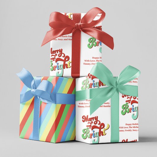 Vrolijk en helder Retro Kerstmis Custom Inpakpapier Vel
