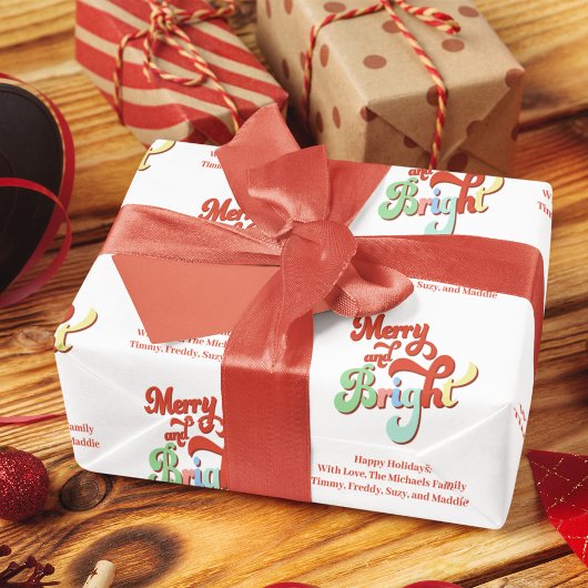 Vrolijk en helder Retro Kerstmis Custom Inpakpapier Vel