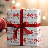 Vrolijk en helder rode strikjes kerstvakantie cadeaupapier