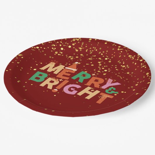 Vrolijk en helder rood kerstfeest papieren bordje (Gekanteld)