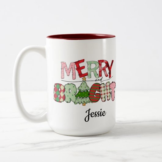 Vrolijk en helder rood Kerstmis Tweekleurige Koffiemok (Links)