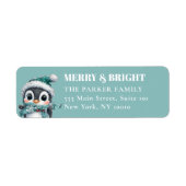 VROLIJK EN HELDER! Schattig, pinguïn met kerstmuts Etiket (Voorkant)