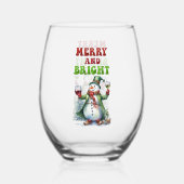 Vrolijk en helder sneeuwman wijnglas zonder voet (Voorkant)