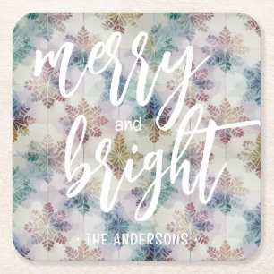 Vrolijk en helder Sneeuwvlokken Kerstmis Vierkante Kartonnen Onderzetter
