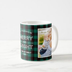 Vrolijk en helder trendy groen geplakt met 2 foto' koffiemok