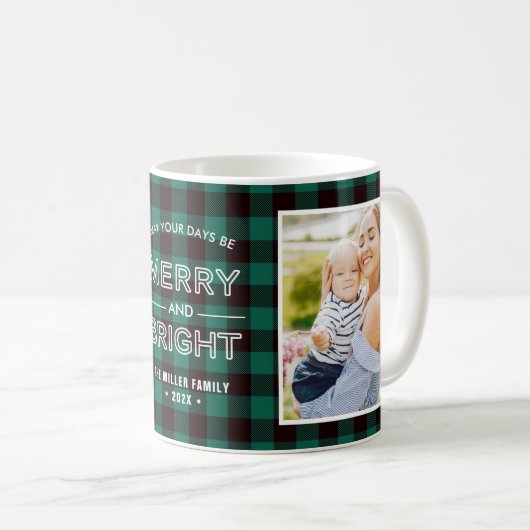 Vrolijk en helder trendy groen geplakt met 2 foto' koffiemok (Voorkant rechts)