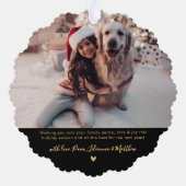 Vrolijk en helder zwart goud script foto kerst ornament kaart (Achterkant)