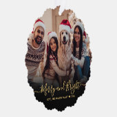 Vrolijk en helder zwart goud script foto kerst ornament kaart (Rechts)