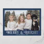 Vrolijk en helderblauw zilver moderne foto folie feestdagenkaart (Voorkant)