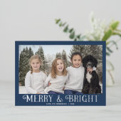 Vrolijk en helderblauw zilver moderne foto folie feestdagenkaart (Staand Voorkant)