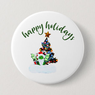 Vrolijk en magisch kerstfeest met een draak twist ronde button 7,6 cm