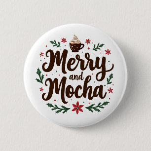 Vrolijk en Mocha Drink Kerstkoffie Xmas Ronde Button 5,7 Cm