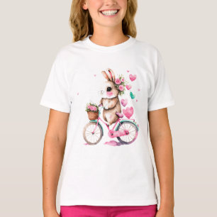 Vrolijk en romantisch konijntje op de fiets t-shirt