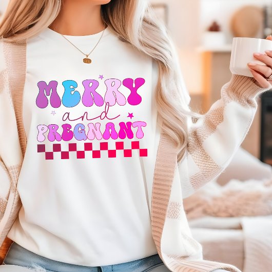 Vrolijk en zwanger Groovy Modern Kerstmis Tri-Blend Shirt