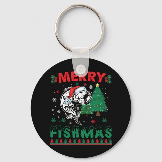 Vrolijk Fishmas Vis Vist Papa Visser Kerstmis Sleutelhanger (Voorkant)