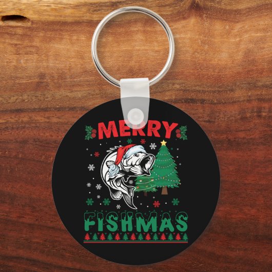 Vrolijk Fishmas Vis Vist Papa Visser Kerstmis Sleutelhanger (Voorkant)