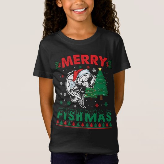 Vrolijk Fishmas Vis Vist Papa Visser Kerstmis T-shirt (Voorkant)