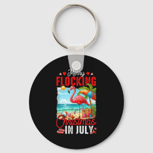 Vrolijk Flocking Kerstmis in juli Zomer Flamingo O Sleutelhanger