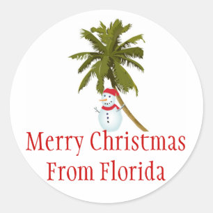 Vrolijk Florida Kerstmis, sneeuwman onder palmboom Ronde Sticker