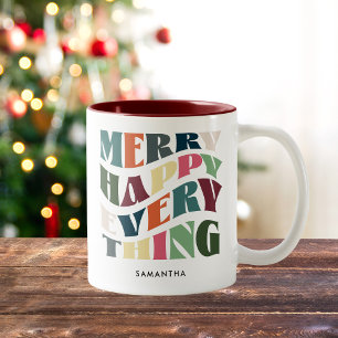 Vrolijk Gelukkig Alles Groovy Vakantie Kerstmis Tweekleurige Koffiemok